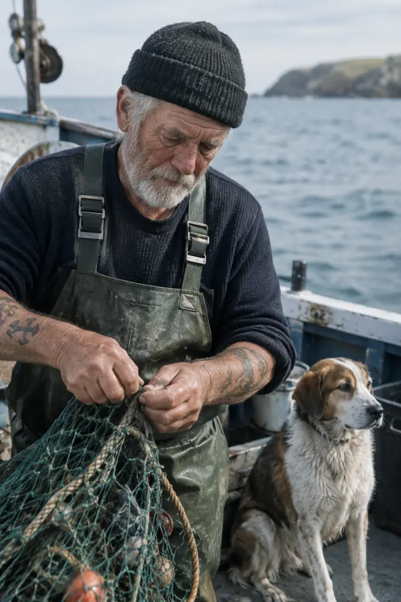 Portrait of an elderly sailor on a fishing boat, rendered by GPT Image 2.5 Fast